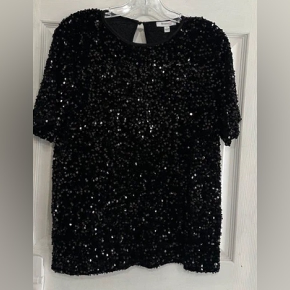 Skinnygirl Black Sequin Short Sleeve Top Size M NWT - Picture 3 of 4